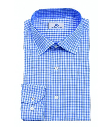 Camicia Uomo a quadri celeste